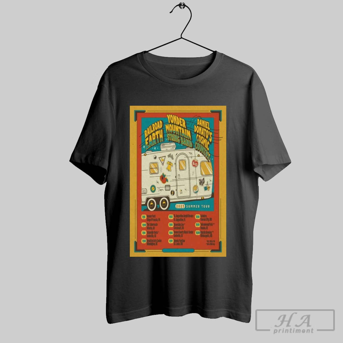 Poster Railroad Earth Yonder Mountain String Band Daniel Donatos Cosmic Country Summer Tour 2025 T Shirt