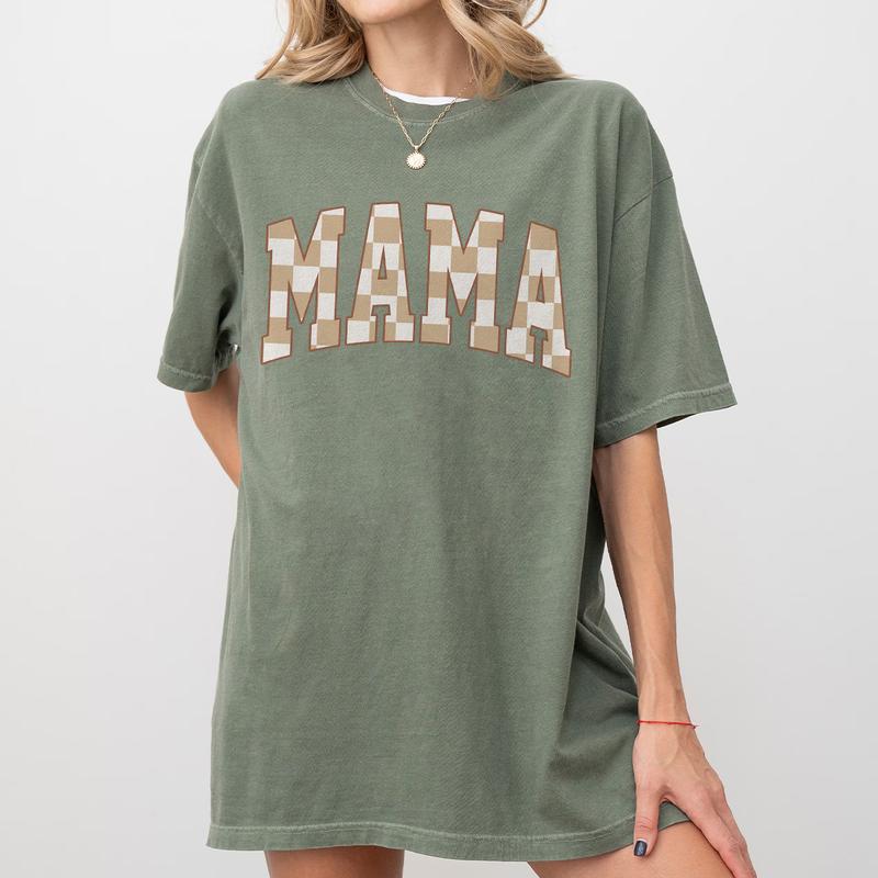 Retro Mama Shirt, Comfort Colors Checkered Mama T-Shirt, Boho Mama Shirt, Cute Mom Shirt, Varsity Letter Mama Shirt, Mothers Day Gift, New Mom Gift, Trendy Crewneck, Mom Gift, Mothers Day Gifts, Mama Women Top Comfortable Casual Fashion Breathable Tshirts