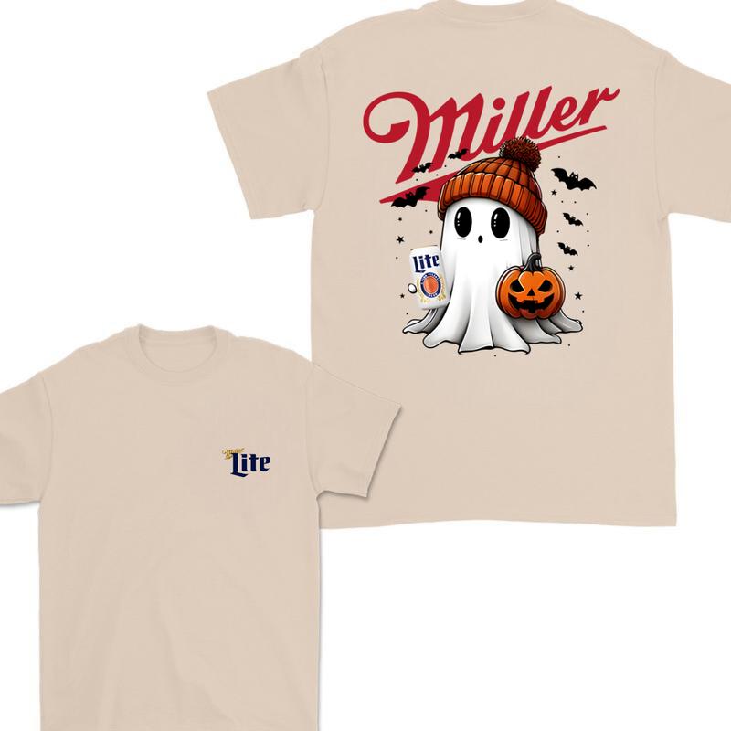 Miler Lite Ghost Cute Pumpkin Halloween 2 Sided T-Shirt, Miler Lite Shirt For Men And Women, Halloween Pumpkin Trendy Shirt
