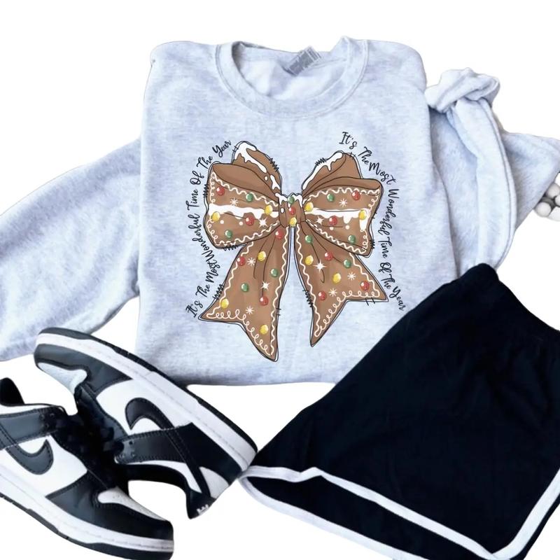 Gingerbread bow itÃ¢â‚¬â„¢s the most wonderful time of the year Sweatshirt - Ash Grey - Sublimation Womenswear Casual Comfort - Christmas