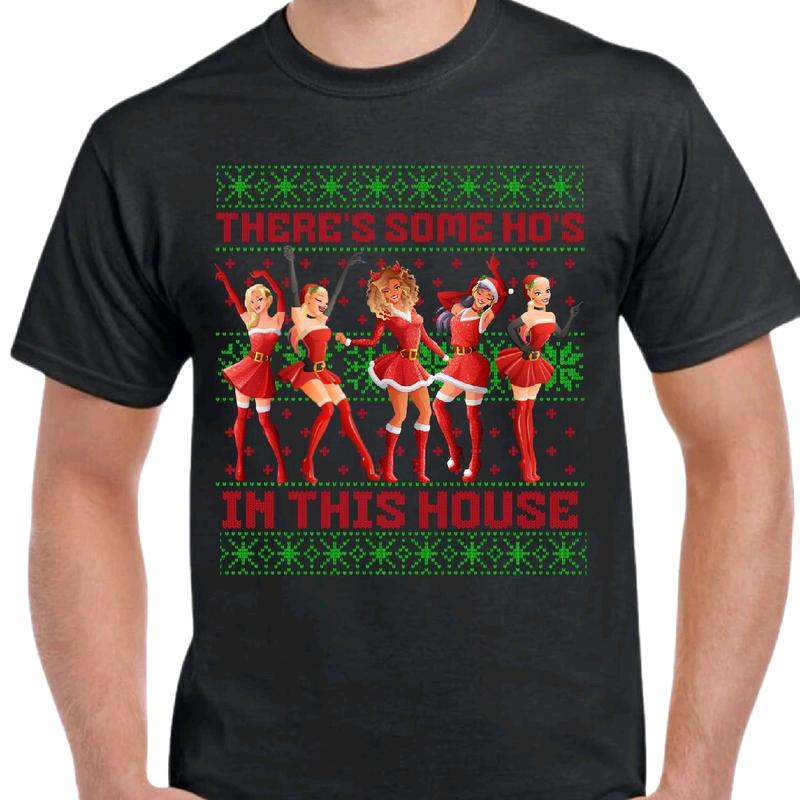 Christmas Ho's in this house- Men's Funny T-Shirt - Ugly Sweater Style - Menswear, Cotton christmas sweatshirt meme Top Sport Casual Shortsleeve Crewn