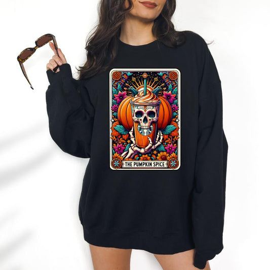 Pumpkin Spice Tarot Halloween Sweatshirt - DTF Print Unisex T-Shirt, Funny Tee, Funny Apparel, Gift Idea, Relaxed Fit, Casual Apparel, Cute Top, Great