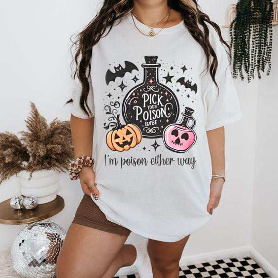 Pick Your Poison Babe Halloween TShirts, Vintage Halloween Sweatshirt Gift for Fans