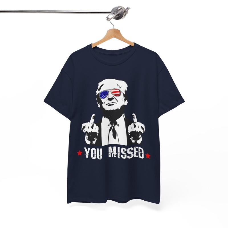 Trump Rally Shooter Tshirt - Trump You Missed - Trump Survived - Trump 2024 - USA Freedom - Donald J. Trump Unisex Heavy Cotton Tee