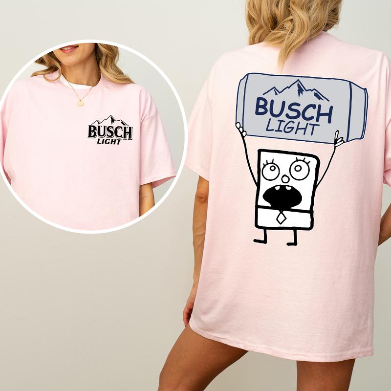 DoodleBob Busch Light Unisex T-Shirt, Funny Doodlebob Beer Graphic 2 Sided Shirt, Vintage Drink T-Shirt, Drinking Tshirt for Men, Comfort Cotton Fabric Tshirt, Women's Top, Casual Womenswear