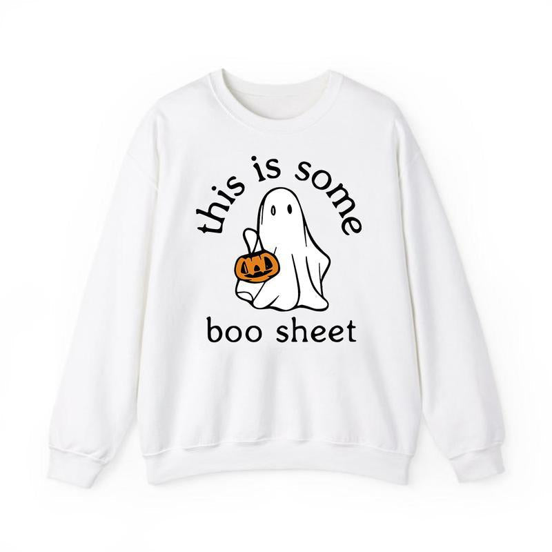 This is Some Boo Sheet, Spooky Cute Sweatshirt, Pumpkin Halloween Sweatshirt Unisex Classic Cotton Graphic Print