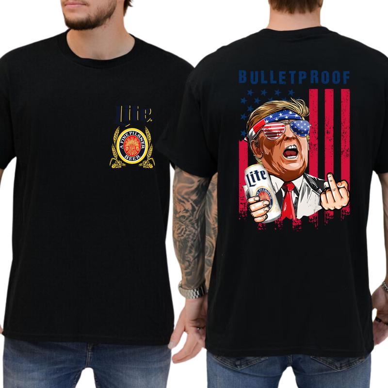 2-Side Miller Lite Beer Bulletproof TShirt, Funny Tee, Gift For Men, Casual Menswear, Classic Cotton Top, Soft Fabric Shortsleeve Shirt