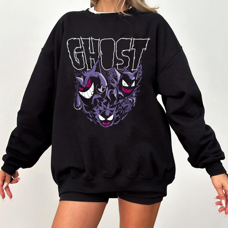 Gengar Ghost Sweatshirt, Gengar Sweatshirt, Dark Ghost Kaiju Japanese Style Sweatshirt, Japanese Anime Movie Film Nerd Gaming Novelty Funny Unisex Swe