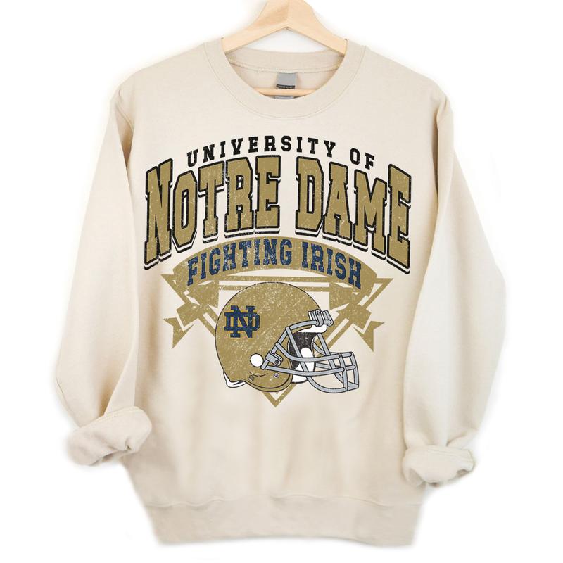 Notre Dame Fighting Irish Vintage NCAA Sweatshirt, Unisex Notre Dame Football Shirt, Classic Sport Hoodie for Fans, Cotton, Sweatshirt, Clothing