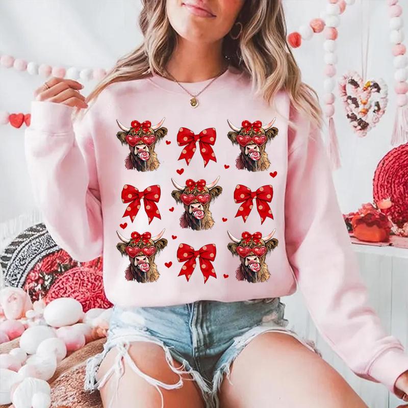 Highland Cow Sweatshirt,Valentine's Sweatshirt Valentine's day s Valentine sublimation Coquette Trending