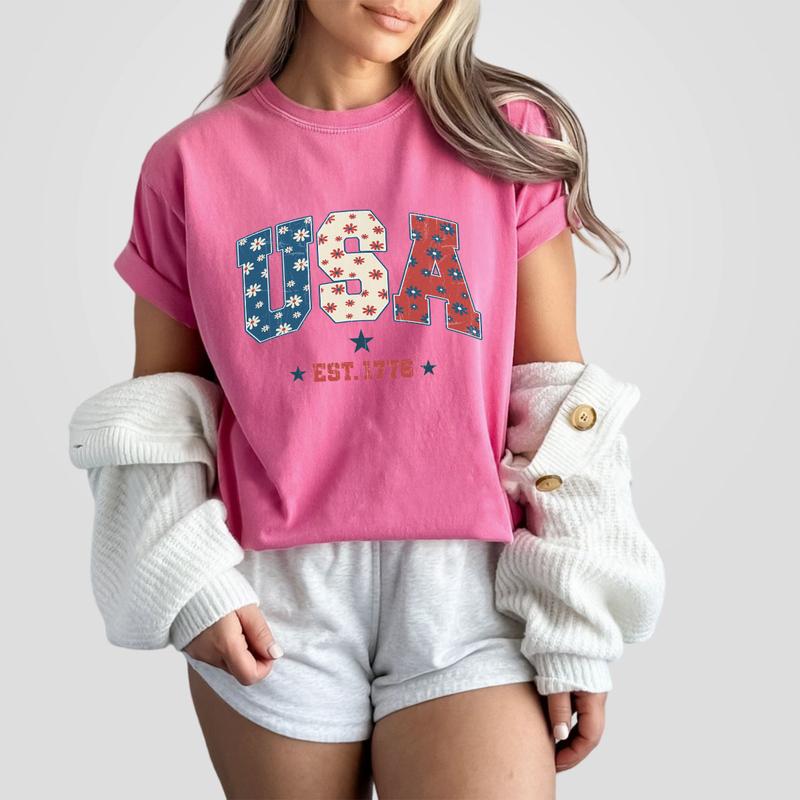 1776 America 4th of July Shirt, USA Floral Flowers Shirt, Comfort Shirt for Women, Retro America Shirt, 1776 Shirt, Comfort Oversized Tshirt, Independence Day Shirt for Her, Him, American Flag Tee, Fourth of July Shirt T-Shirt, July 4th Shirt, Women Top