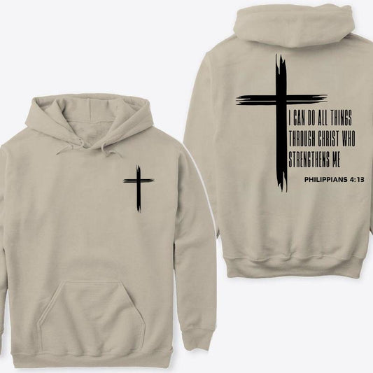 Cross Verse Hoodie - Classic Religious Design with Philippians 4:13 for Christians and Scripture Fans, Unisex Hoodie
