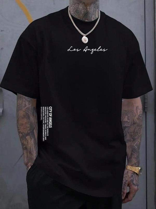 Men's Letter Print Drop Shoulder Tee, Summer Clothes, Regular Fit Casual Soft Comfy Streetwear Round Neck Short Sleeve T-Shirt for Summer, Graphic Tees,Â Men's Top for Daily Wear, Summer Outfits 2024