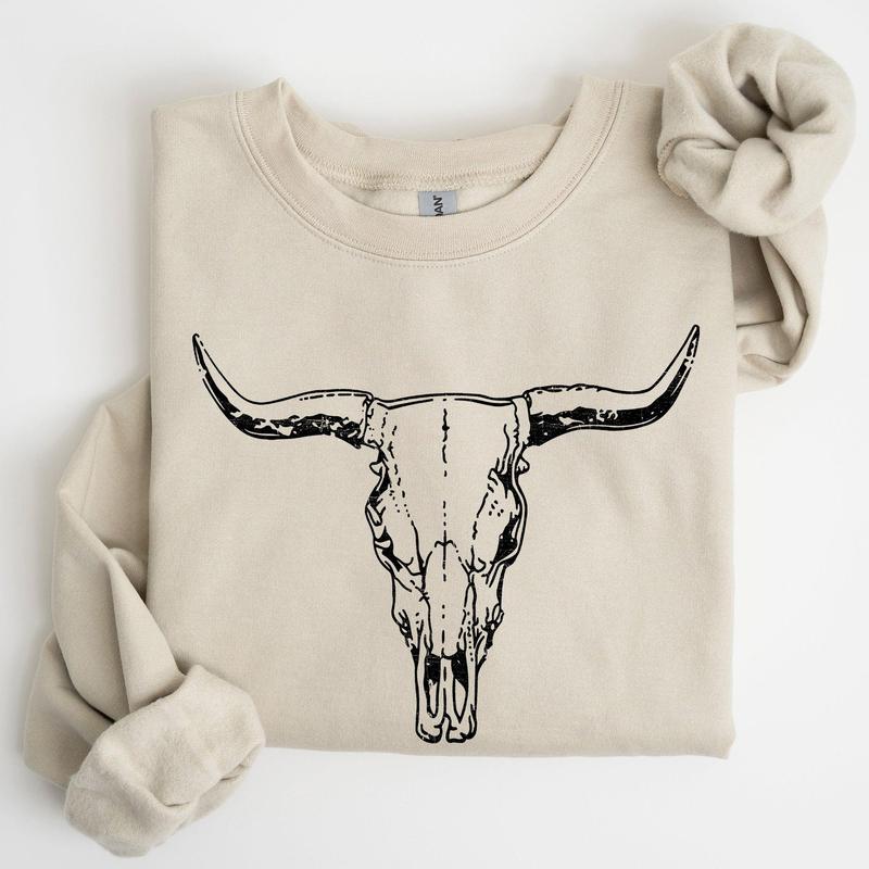 Long Horn, Cow Skull, Rodeo, Cowboy Sweatshirt Casual Comfort Womenswear ComfortableÃ‚Â Graphic