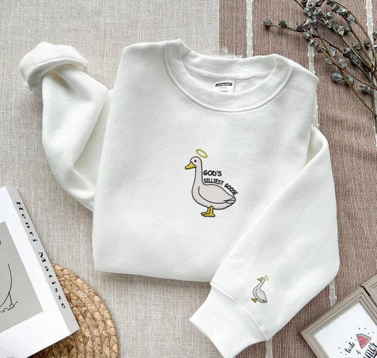 Embroidered God's Silly Goose Shirt, Embroidered Gift, Embroidered Crewneck, Funny Goose Shirt, Trendy Embroidered, Silly Goose Meme