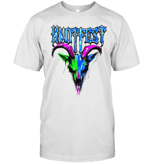 Knotfest Pencil Sketch Goat In Vintage White Concert Shirt