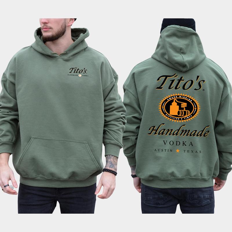 Men's Titos Handmade Vodka Hoodie 2-Sided, Tito Vodka Drinking Hoodie, Funny Vodka Pullover, Unisex Drinker Tops, Classic Cotton Menswear