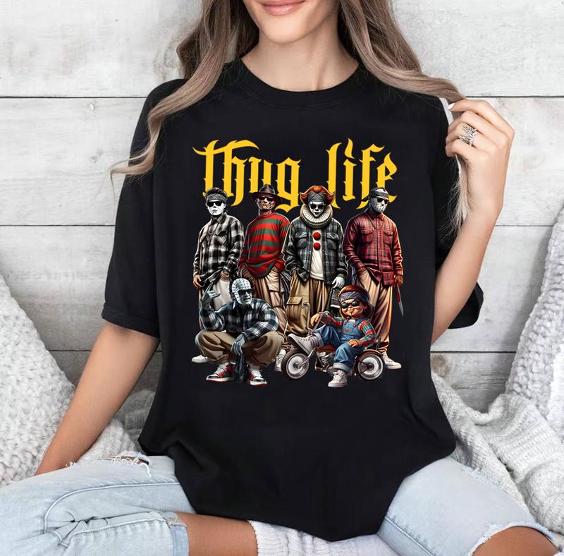 Halloween THUGLIFE Shirt, Halloween Horror Characters Shirt, Halloween Graphic Tee Shirt Unisex