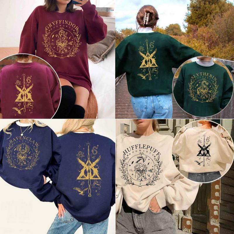 Retro Wizard House Double-side Sweatshirts, Wizard House Shirt, HP Wizard School Shirt, Harry Potter Sweater Gift Casual Graphic