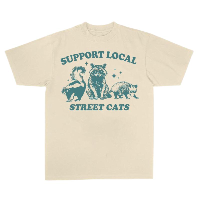 Support Your Local Street Cats Graphic T-Shirt, Retro Unisex Adult T Shirt, Vintage Raccoon T Shirt