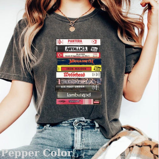 Vintage Lamb of God Metallica Graphic Tee - Metal Cassette Tapes Stack T-Shirt for Men - Top, Menswear