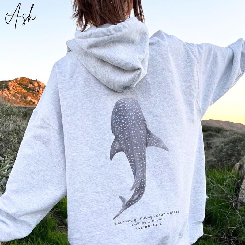Whale Shark Unisex Hoodie, Beachy Shark Hoodie, Coconut Girl Jesus Hoodie Christian Crewneck Faith Over Fear Surf Hoodie Beach Hoodie Classic Cotton