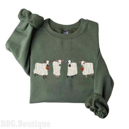 Ghost Cows Halloween Sweatshirt, Ghost Cows Halloween 2024 Merch Women's Shirt, Fall Merch Cotton Fit Unisex Womenswear