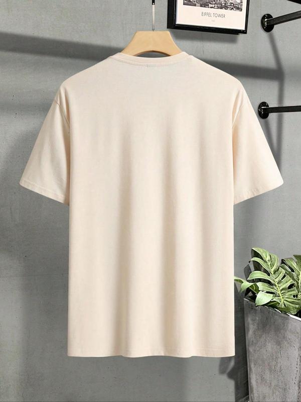 Men's Letter Print Drop Shoulder Tee, Summer Clothes, Regular Fit Casual Soft Comfy Streetwear Round Neck Short Sleeve T-Shirt for Summer, Graphic Tee