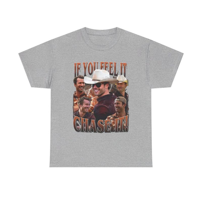 If You Feel It Chase It Heavy Cotton Tee - Glenn Powell - Twisters Movie Shirt - Tornado Movie - Glenn Powell Cowboy Hat Shirt - Twister T Shirt