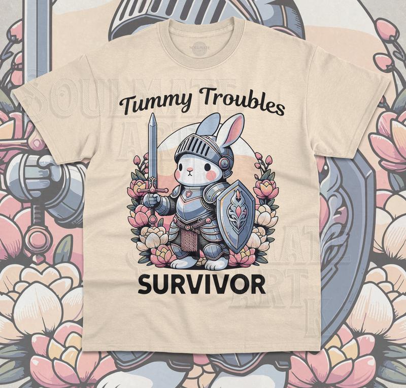 Tummy Troubles Survivor T-Shirt Funny Meme Bunny Rabbit Warrior Graphic Shirt