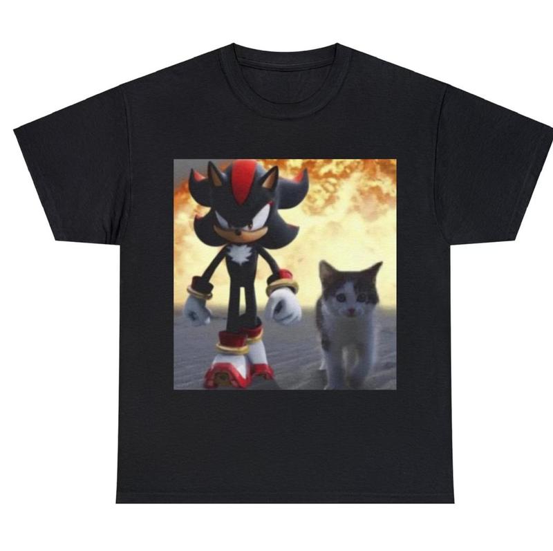 Shadow The Hedgehog & Cat T-shirt, Hedgehog,Meme,unisex shirt, Cat, Cat lovers, Gamer, Gift, sega, feline, meme gift, funny image Menswear Top Underwe
