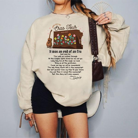 An End Of An Era with Sign TshirtSweatshirtHoodie, Concert Graphic Tee, Vintage Piano Flowers Tshirt For Fan, Long Live Tshirt, It was Rare Sweatshirt