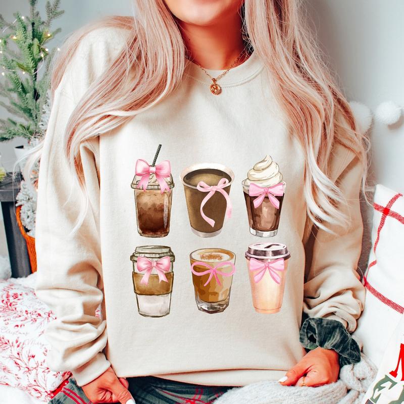 Iced Coffee Club Coquette Sweatshirt T shirt Hoodie, Trendy Coffee Lover, Coquette Bow Shirt, Coquette  Sweatshirt, Coffee Lover Soft Girl Era, Coffee