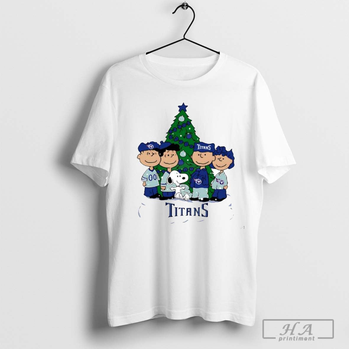 Snoopy and the Peanuts movie Christmas tree fans Tennessee Titans logo shirt