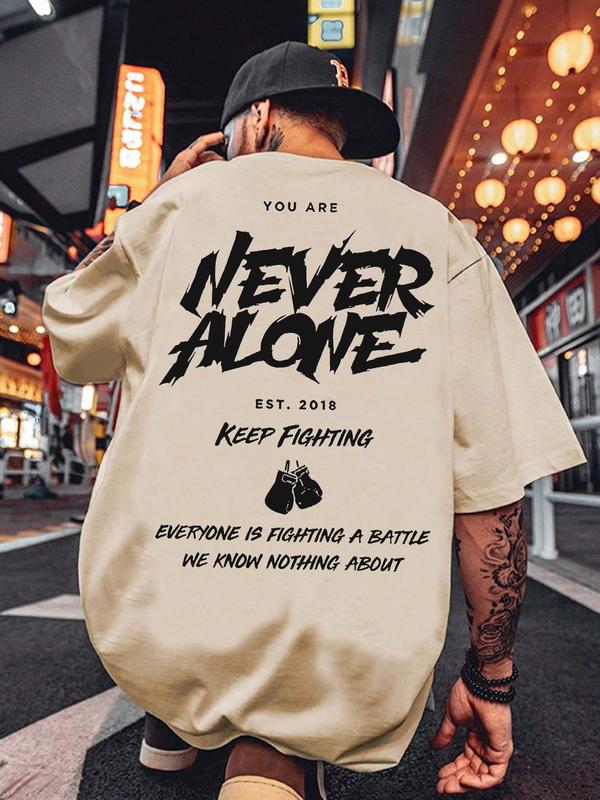 Men's Regular Fit Letter Print Round Neck Drop Shoulder Tee, Graphic Tees,Ã‚Â Casual Streetwear Short Sleeve T-Shirt for Summer, Menswear for Daily Wear