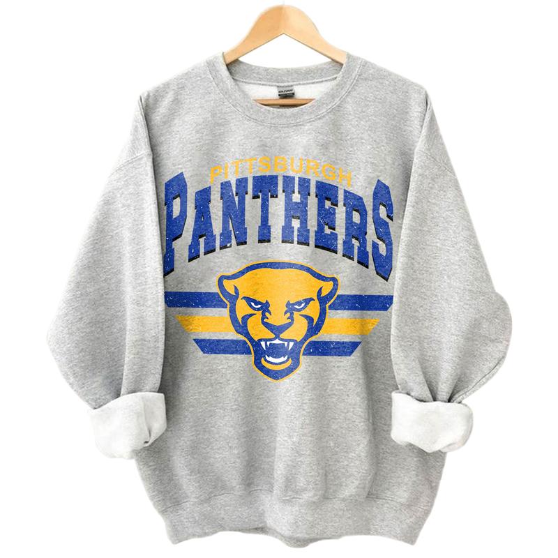 Pittsburgh Panthers Vintage NCAA Sweatshirt, Unisex Pittsburgh Football Shirt, Classic Sport Hoodie for Football Fans, Cotton, Sweatshirt, T-Shirt