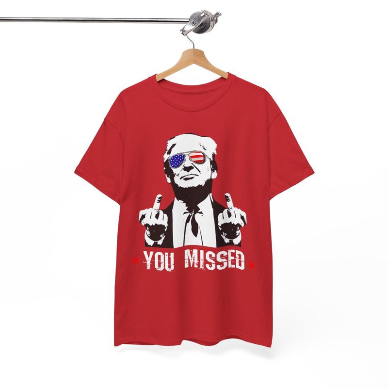 Trump Rally Shooter Tshirt - Trump You Missed - Trump Survived - Trump 2024 - USA Freedom - Donald J. Trump Unisex Heavy Cotton Tee