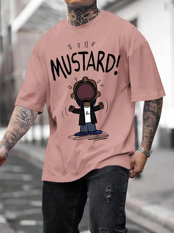 Men's Cartoon & Letter Print Short Sleeve T-Shirt, Regular Fit Casual Funny Graphic Round Neck Tee for Summer, Men's Top for Daily Wear