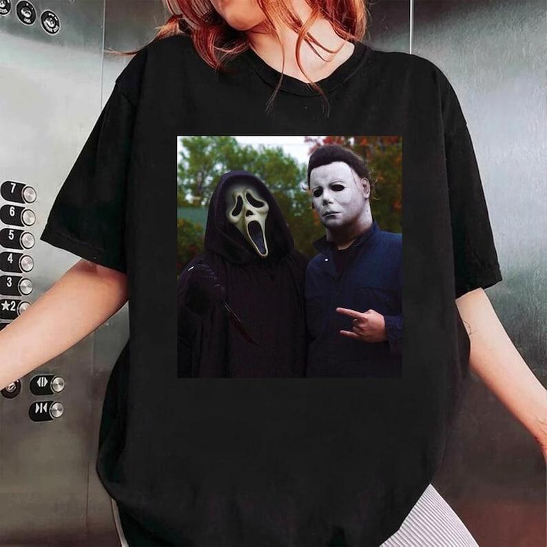Ghostface Michael Myers Halloween Heart Hand Shirt, Horror Movie Hoodies Sweatshirts, Screamm Movie Tee, Spooky Season Top, Unisex Apparel