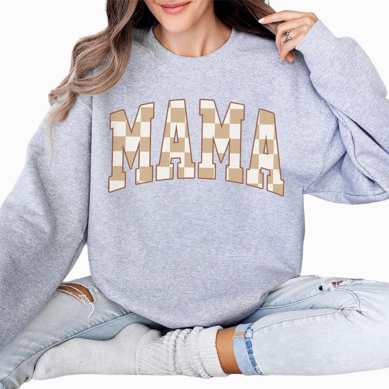 Retro Mama Shirt, Comfort Colors Checkered Mama T-Shirt, Boho Mama Shirt, Cute Mom Shirt, Varsity Letter Mama Shirt, Mothers Day Gift, New Mom Gift, Trendy Crewneck, Mom Gift, Mothers Day Gifts, Mama Women Top Comfortable Casual Fashion Breathable Tshirts