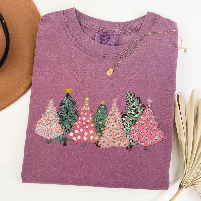 Sketched Christmas Trees, Christmas Heart, Vibrant, Winter, Snow, Xmas Tshirt, Christmas Comfort Colors Tshirt, Women's Graphic Tee, Xmas, Santa, Wint