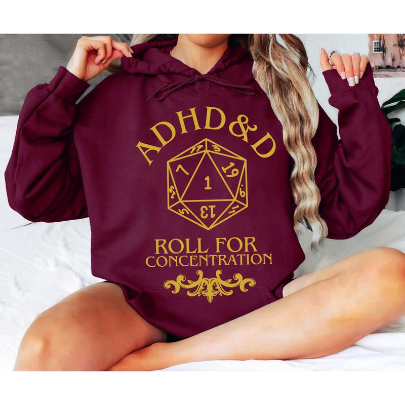 ADHD & D Roll For Concentration Funny Gamer Shirt, ADHD Shirt, DnD Shirt, ADHD & D funny Sweatshirt, Dungeons and Dragons Sweatshirt, Board Games Gifts