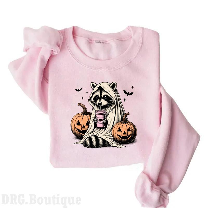 Cute Raccoon Ghost Crewneck, Raccoon Halloween Sweatshirt, Vintage Pumpkin Fall Sweaters, Spooky Season Gift, Halloween 2024 Merch Women's Shirt, Hall