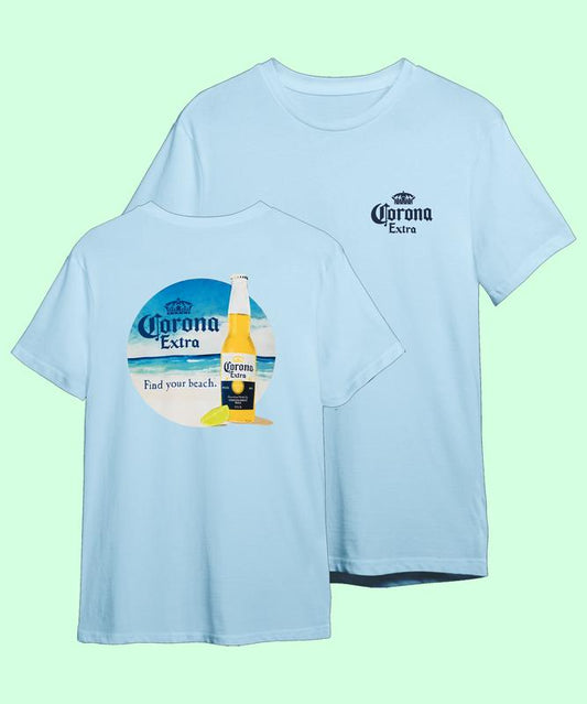 Corona Extra Find Your Beach T-shirt  - 2 Side - Men's And Women's Choices - Pick Your Color - Your Size Here - Trendy Styles Available - Everyday Bas