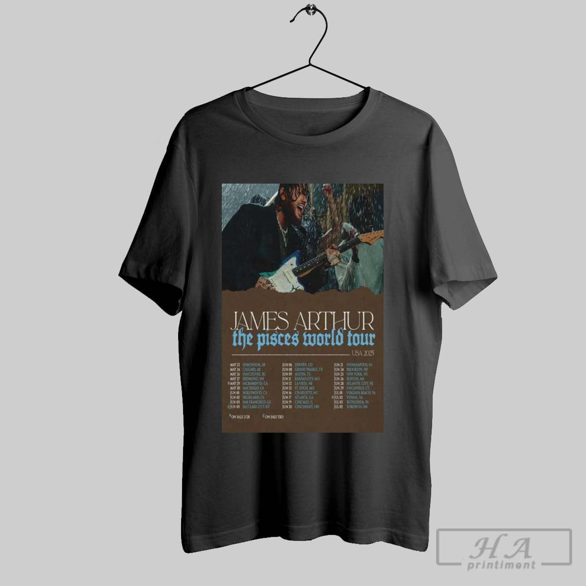 Poster James Arthur The Pisces World Tour Usa 2025 May 22 Edmonton Ab May 24 Calgary Ab T Shirt