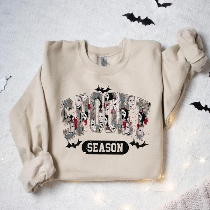 Spooky Season Sweatshirt, Ghost Halloween Party Sweatshirt Unisex Classic Collar Printed