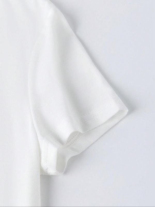 Women's Letter Print Drop Shoulder Tee, Summer Clothes Women,Ã‚Â Casual Fashion Round Neck Half Sleeve T-Shirt for Daily Holiday Vacation Outdoor Wear, W