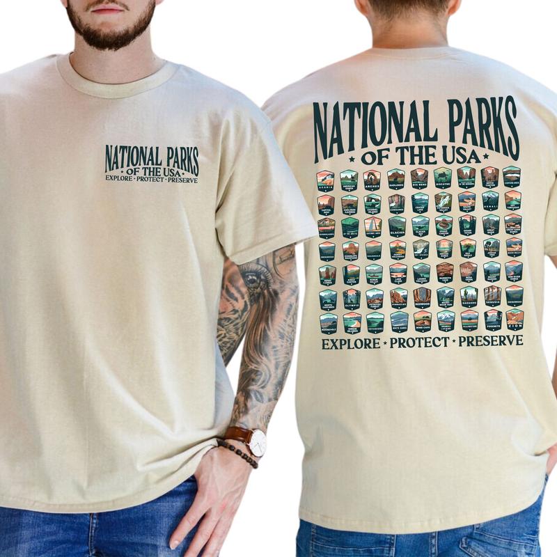 63 National Parks Sweatshirt USA National Parks Shirt 2 Sided, Gift For Men, Love, Athletic, Casual Menswear, Classic Cotton Tshirt