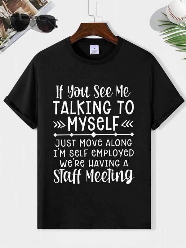 Men's Summer Letter Print Round Neck Tee, Casual Street Short Sleeve Crew T-shirt, Regular Fit for Daily Outdoor Wear, Trendy 2024 Outfits