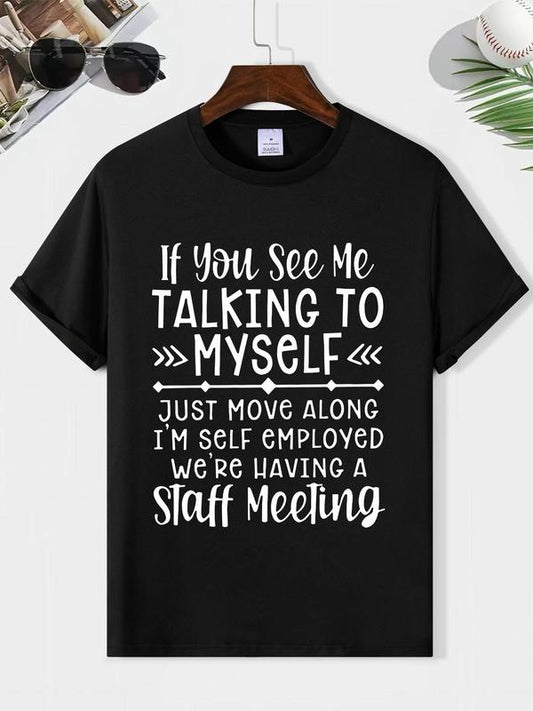 Men's Summer Letter Print Round Neck Tee, Casual Street Short Sleeve Crew T-shirt, Regular Fit for Daily Outdoor Wear, Trendy 2024 Outfits